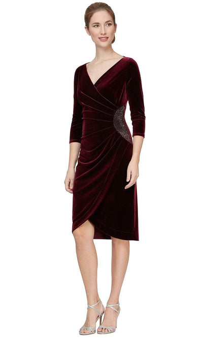 Alex Evenings 81918821 - Quarter Sleeve Tulip Hem Dress Special Occasion Dress 4 / Wine