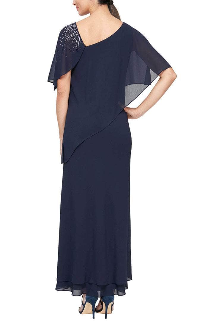 Alex Evenings - 8192003 Chiffon Cape Dress Mother of the Bride Dresses 18 / Navy