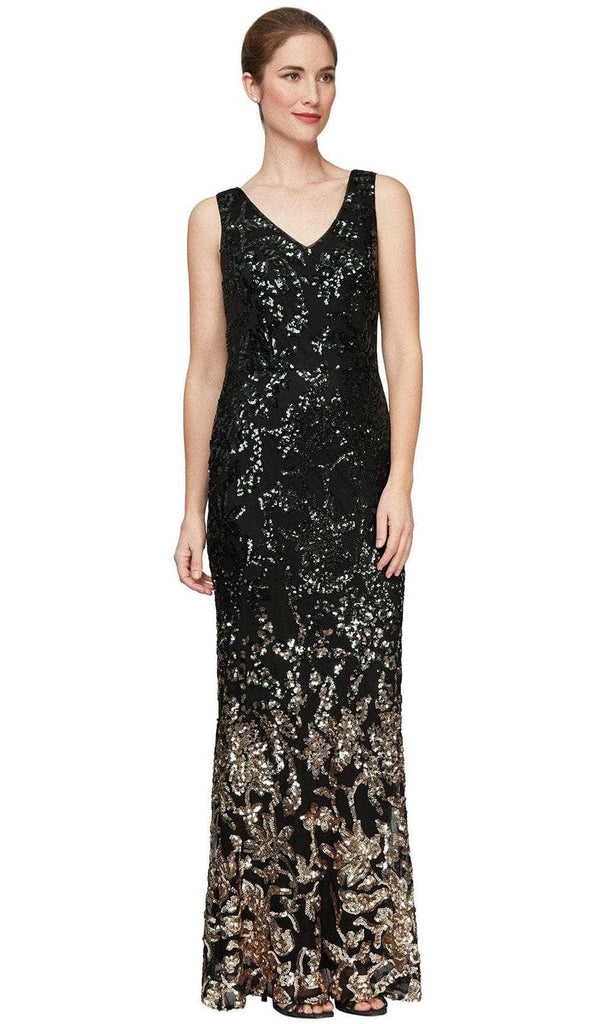 green emerald velvet dress Alex Evenings Women's Long Printed Stretch Sequin Column Dress, 16
