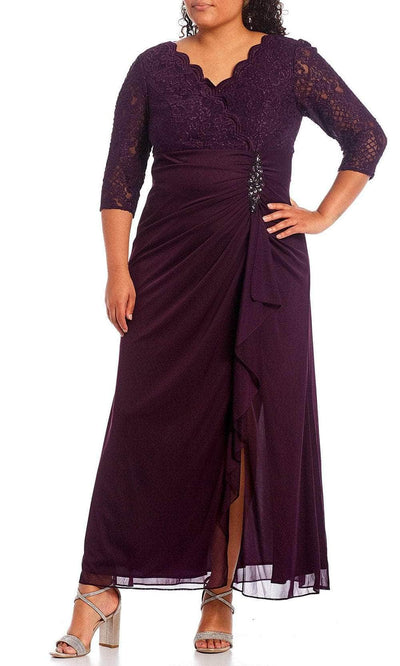 Alex Evenings 84122469 - Ruched Cascade Evening Dress Special Occasion Dress 14W / Eggplant