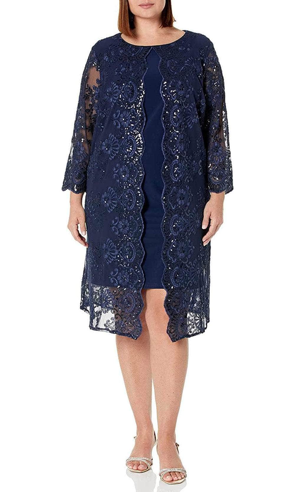 Alex Evenings 841712226 - Embroidered Mock Jacket Dress Special Occasion Dress 14W / Smoke