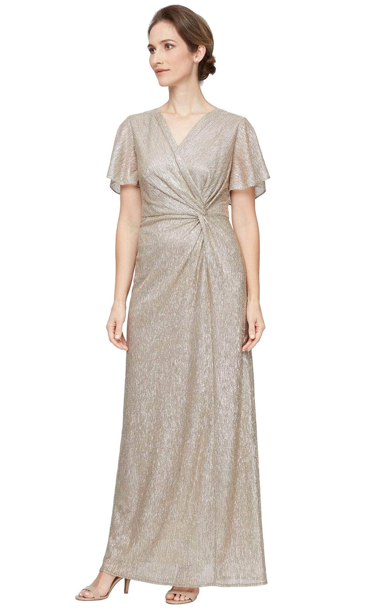 Alex Evenings 8427706 - Flutter Metallic Plus Size Dress Special Occasion Dress 14W / Sand