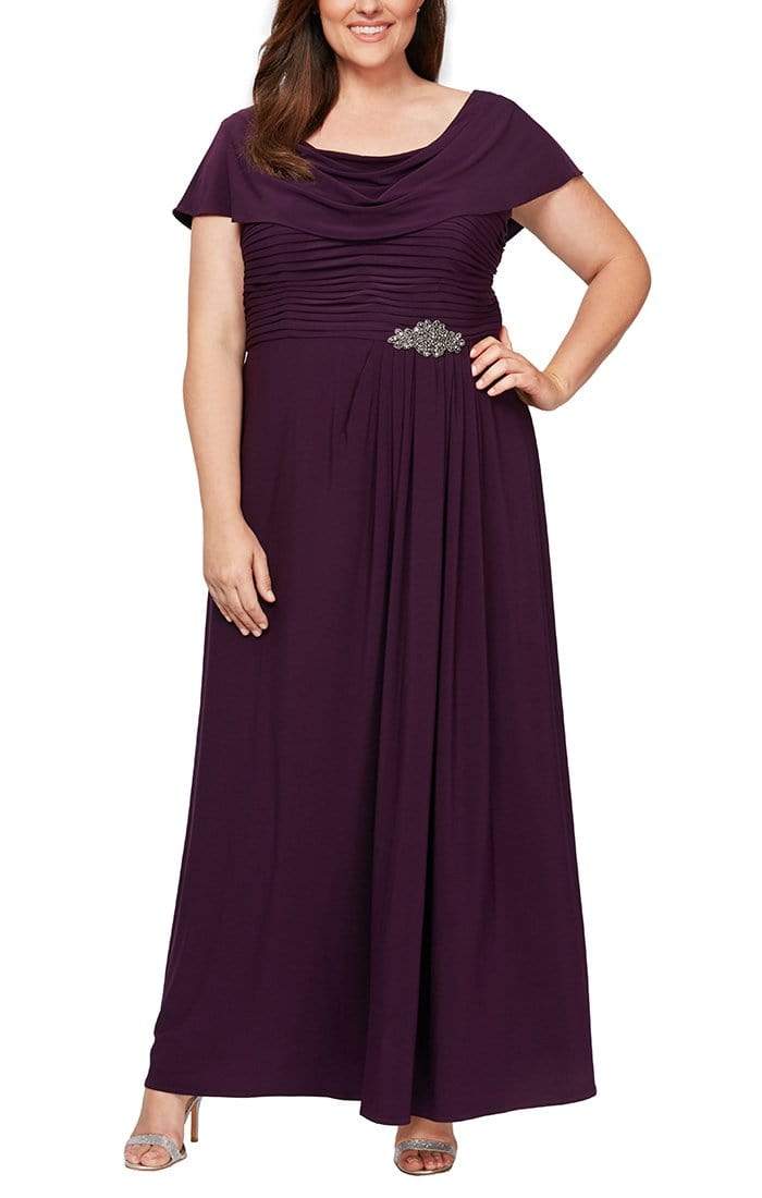 Alex Evenings Womens Plus Formal Dress Beaded Cowl Neck - Eggplant - 14W Alex Evenings Womens Plus Formal Dress Beaded Cowl Neck - Eggplant - 14W