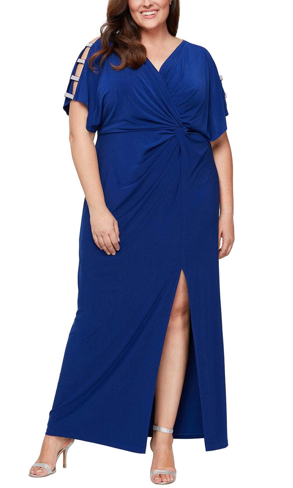 Alex Evenings 84351544 - Embellished Cutout Sleeve Evening Dress Special Occasion Dress 14W / Dark Royal