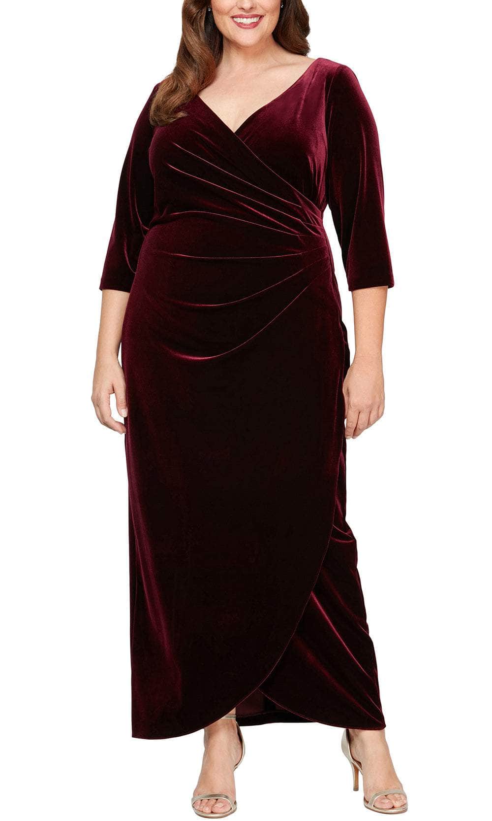 Alex Evenings 84918583 - Wrap Velvet Evening Dress Special Occasion Dress 14W / Wine