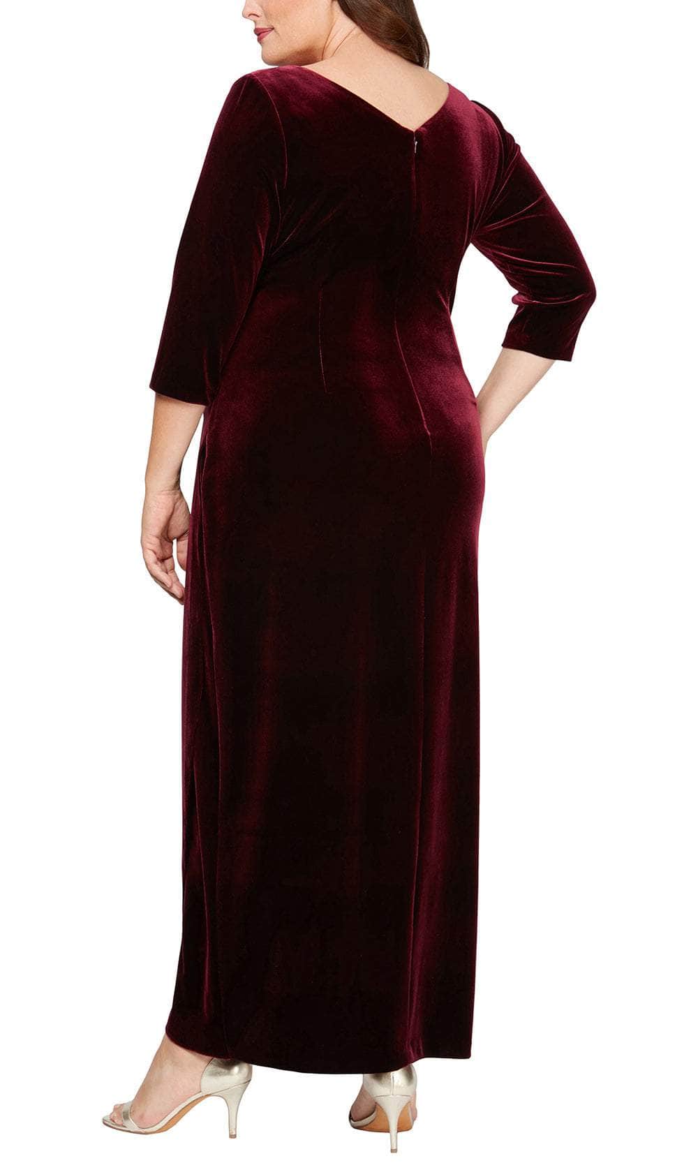 Alex Evenings Women's Velvet Ruched 3/4-Sleeve Gown - Wine - 14W Alex Evenings Women's Velvet Ruched 3/4-Sleeve Gown - Wine - 14W