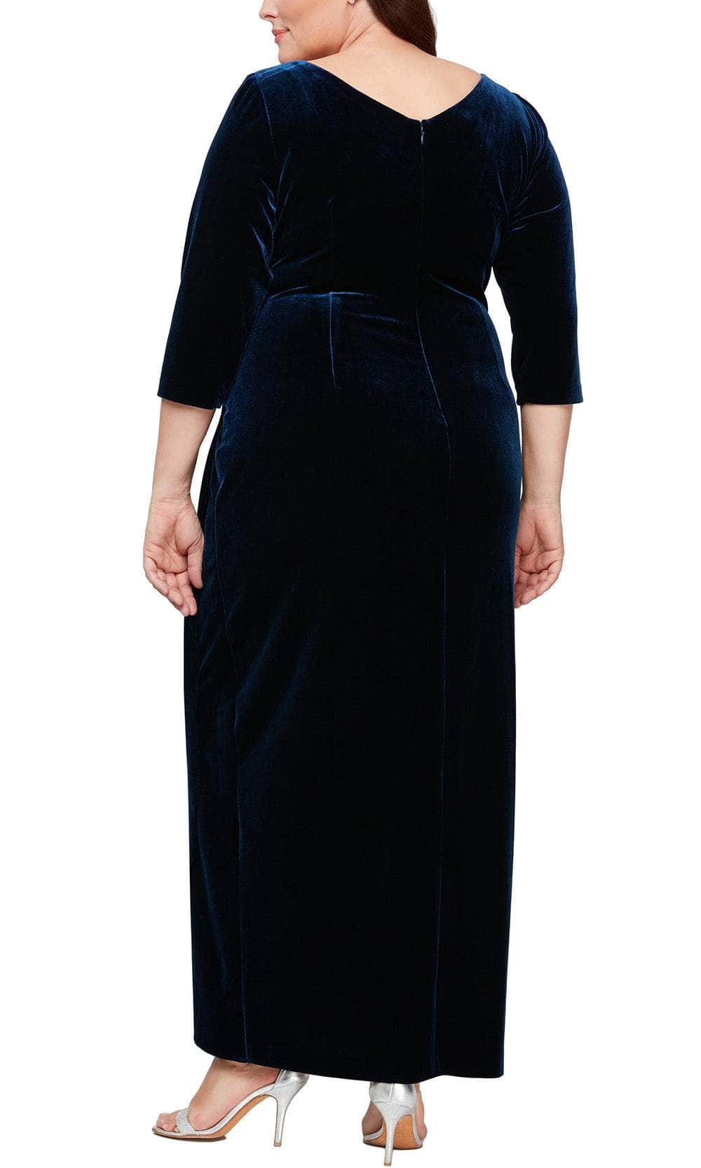 Alex Evenings Women's Velvet Ruched 3/4-Sleeve Gown - Wine