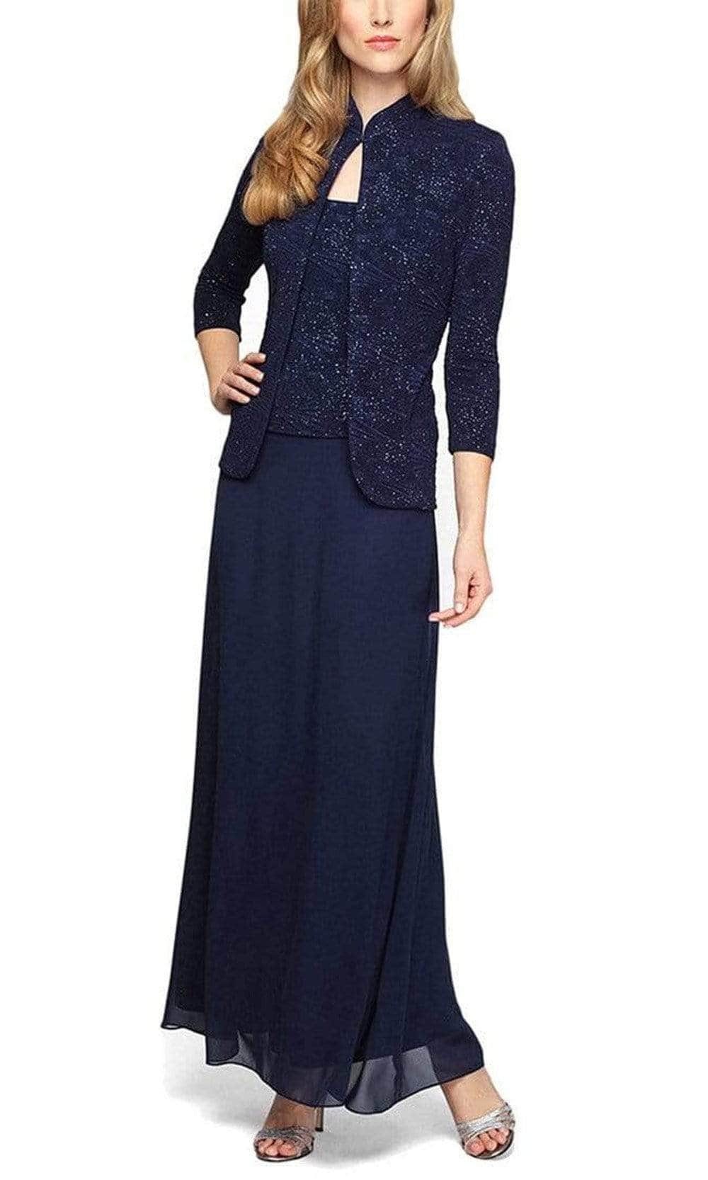 Alex Evenings - Glitter Jacquard Evening Dress 125053 - 1 pc Navy In Size 14 Available CCSALE 14 / Navy