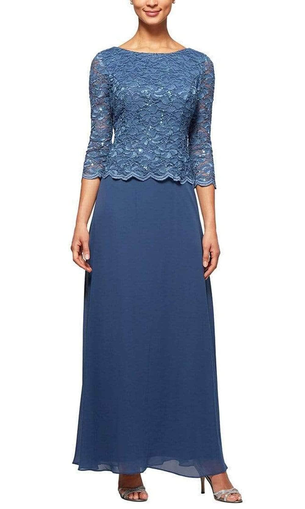 Alex Evenings - Scallop Lace Formal Dress 112655 - 1 pc Wedgewood In Size 8 Available CCSALE 8 / Wedgewood