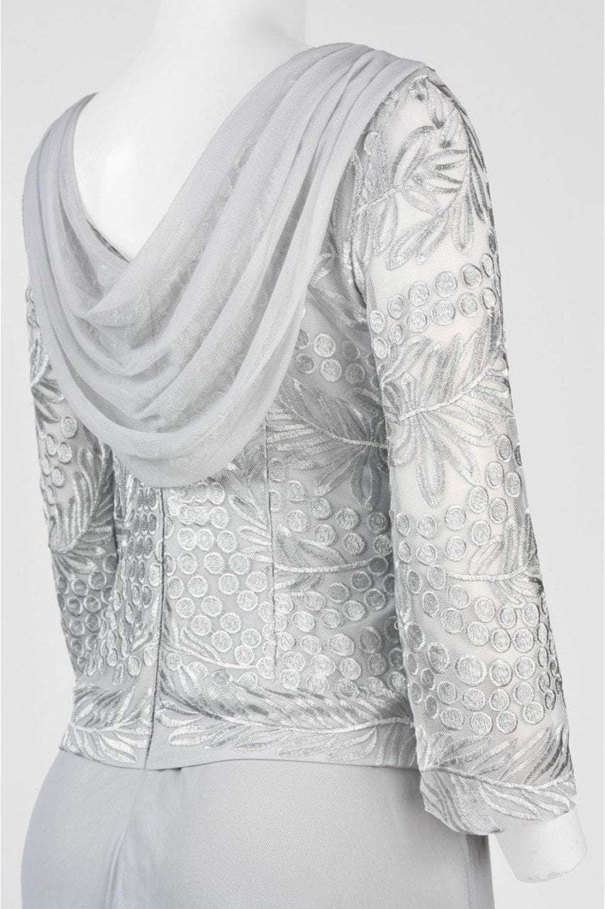 Alex Evenings 217197 - Tea-Length Sheath Dress - Embroidered Mesh, Popover, Quarter Sleeves, Cowl, Scoop Open Back, Tea Length Hem ADASA Alex Evenings 217197 - Tea-Length Sheath Dress - Embroidered Mesh, Popover, Quarter Sleeves, Cowl, Scoop Open Back, Tea Length Hem ADASA