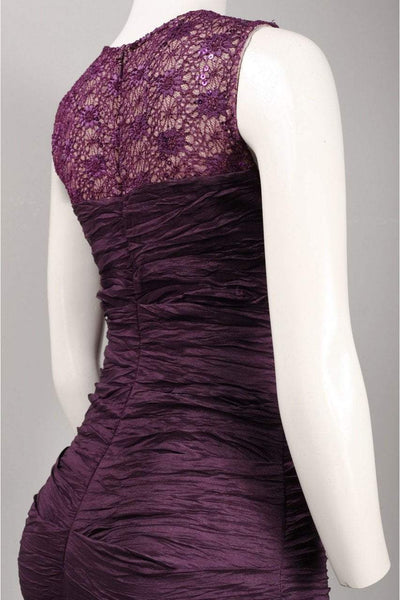 Alex Evenings - 166390 Illusion Lace Ruche-Textured Sheath Gown in Purple