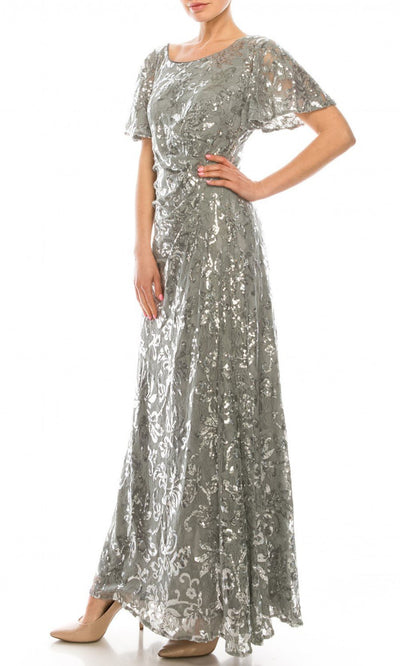 Alex Evenings - 81122312 Long Butterfly Sleeve Sequin Lace Dress In Silver