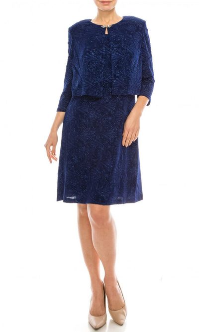 Alex Evenings - 8125903 Jacquard Dress with Quarter Sleeve Jacket In Blue