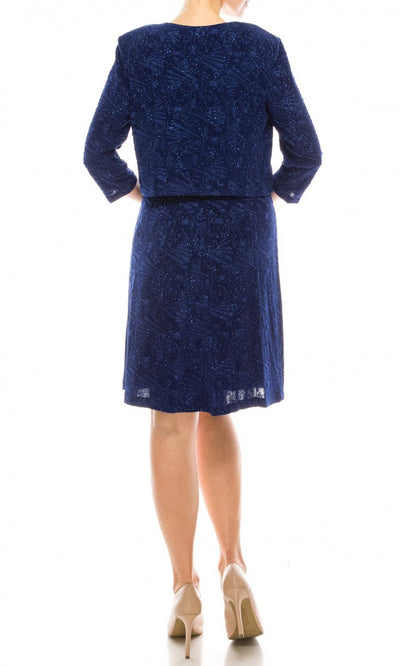 Alex Evenings - 8125903 Jacquard Dress with Quarter Sleeve Jacket In Blue