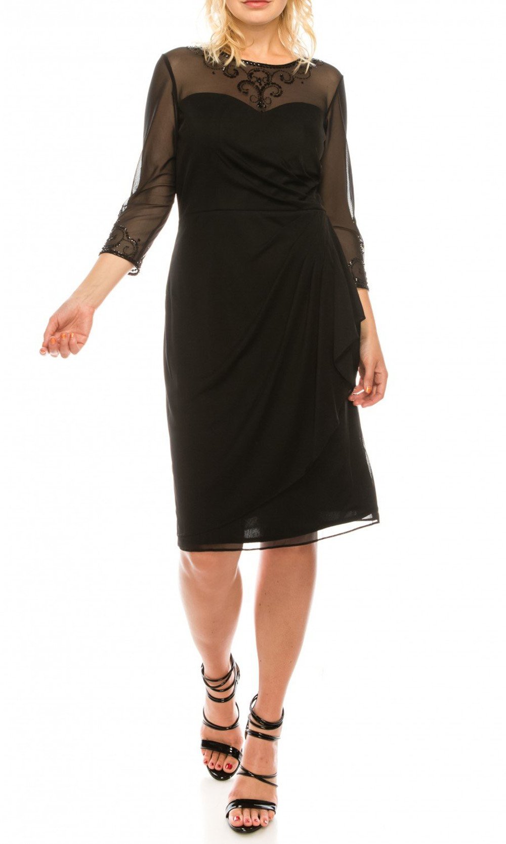 Alex Evenings - 8132918 Beaded Illusion Quarter Sleeve Draped Dress In Black