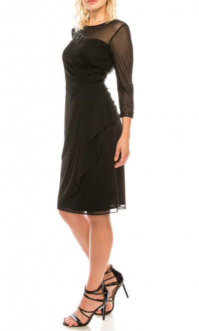 Alex Evenings - 8132918 Beaded Illusion Quarter Sleeve Draped Dress In Black