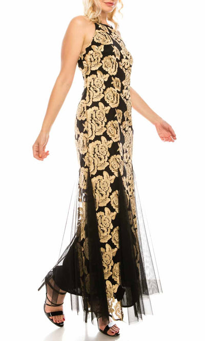 Alex Evenings - 8217673 Floral Embroidered Dress In Black and Gold