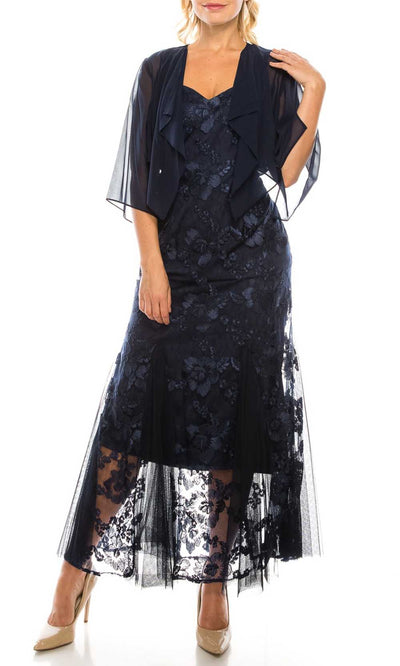 Alex Evenings - 8217899 Floral Embroidered Jacket Dress In Blue