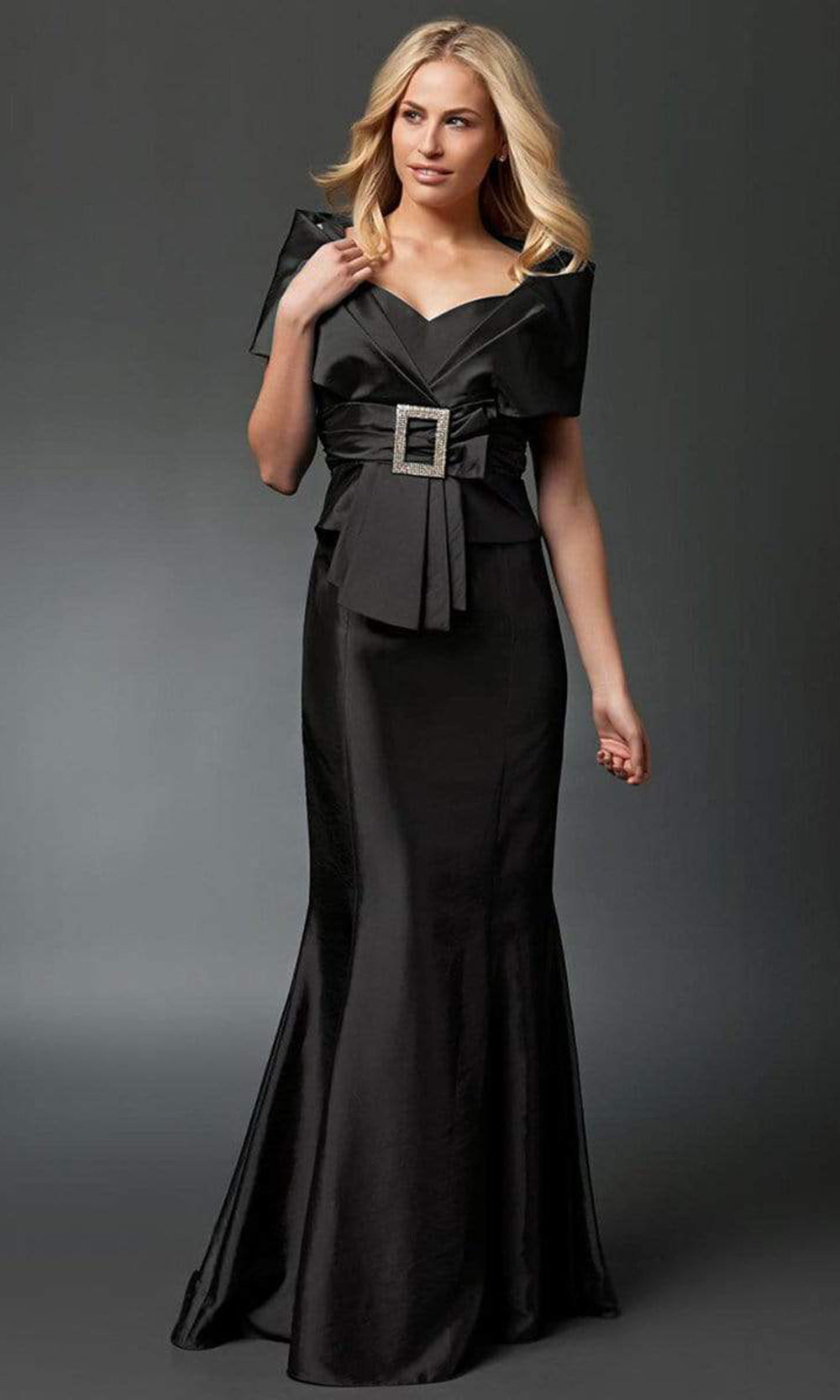 Alexander by Daymor - Wrap Off Shoulder Taffeta Trumpet Gown 1033SC In Black