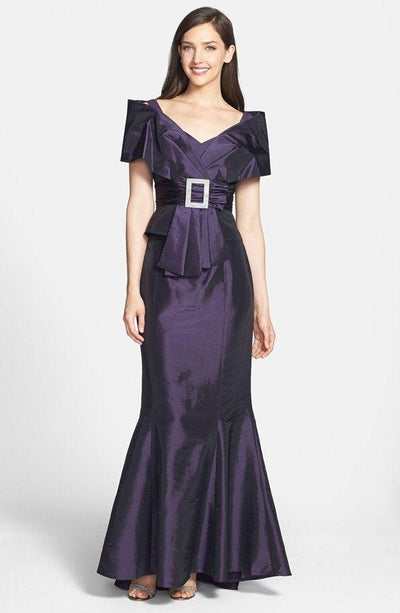 Alexander by Daymor - 1033 Faux Wrap Taffeta Trumpet Gown Mother of the Bride Dresses 2 / Grape