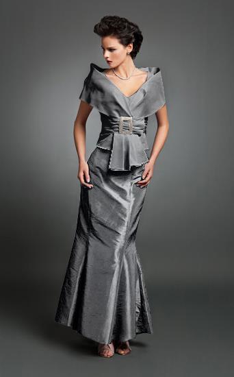 Alexander by Daymor - 1033 Faux Wrap Taffeta Trumpet Gown Mother of the Bride Dresses 2 / Pewter
