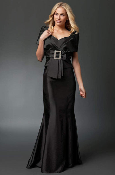 Alexander by Daymor - 1033 Taffeta Trumpet Gown with Faux Wrap Jacket Mother of the Bride Dresses 2 / Black