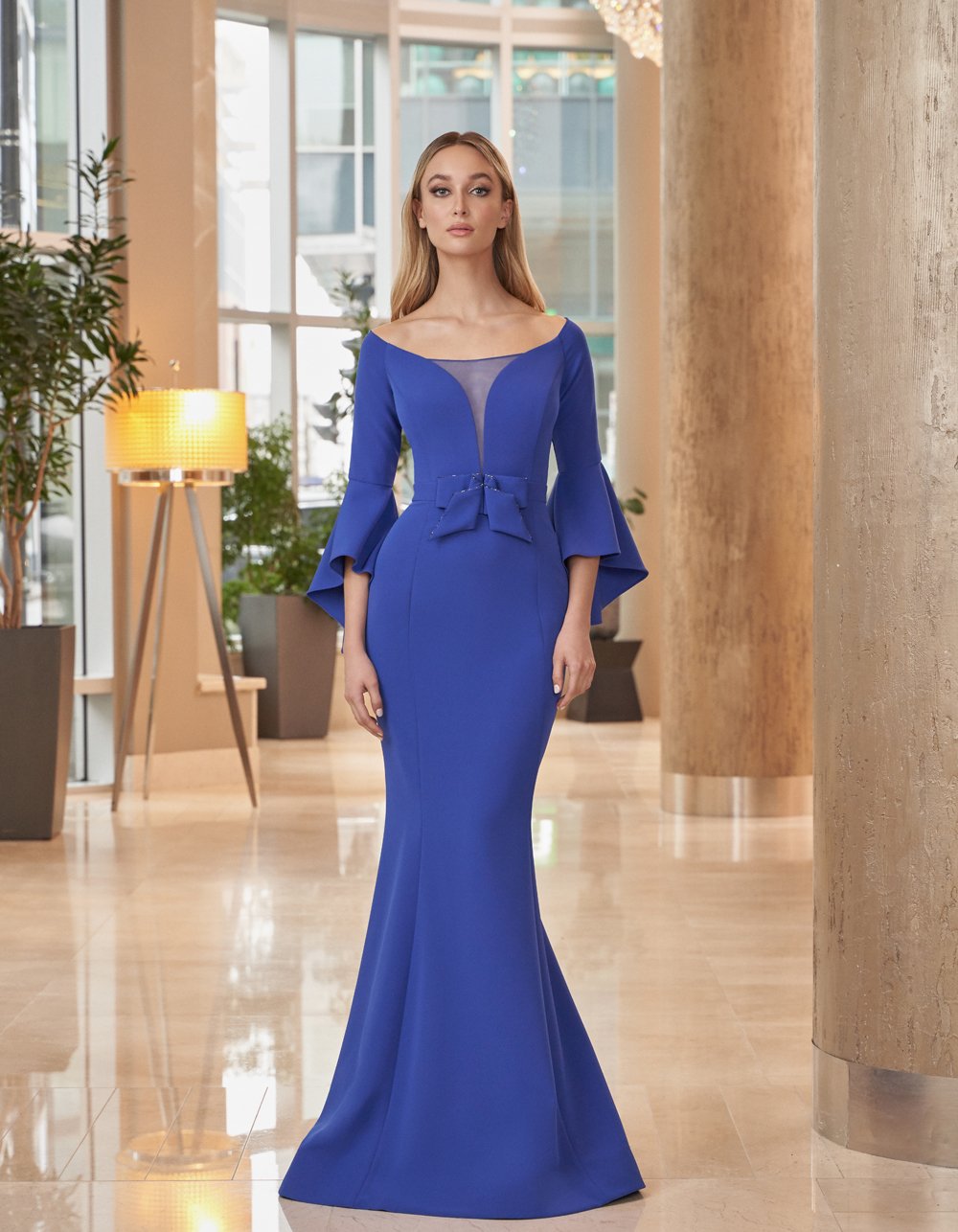 Alexander by Daymor - 1053 Bateau Circular Flounce Sleeves Mermaid Gown Mother of the Bride Dresses 0 / Blue