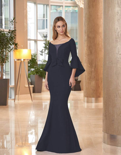 Alexander by Daymor - 1053 Bateau Circular Flounce Sleeves Mermaid Gown Mother of the Bride Dresses 0 / Navy