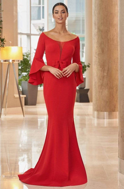 Alexander by Daymor - 1053 Bateau Circular Flounce Sleeves Mermaid Gown Mother of the Bride Dresses 0 / Red