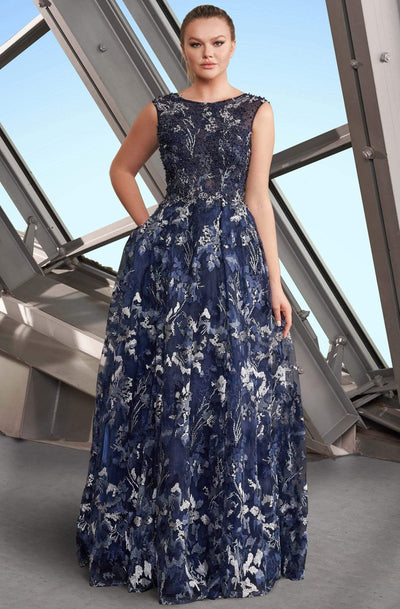 Alexander by Daymor - 1153 Embroidered Bateau A-line Gown Prom Dresses 4 / Navy