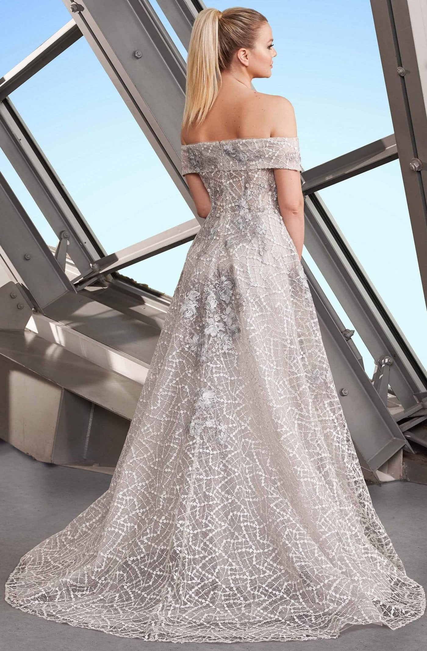 Alexander by Daymor - 1181 Glitter Off-Shoulder A-Line Gown Prom Dresses