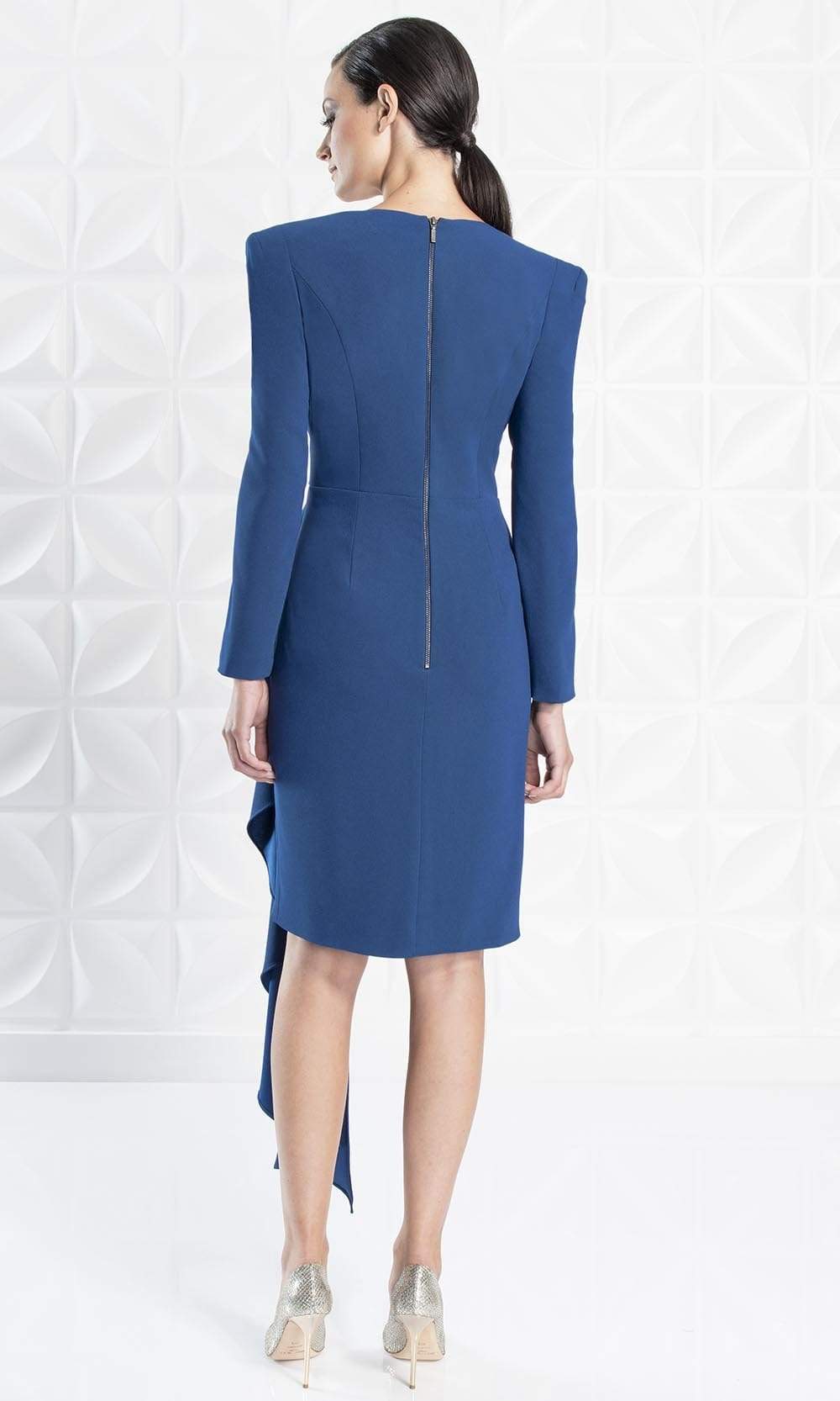 Alexander By Daymor - 1251 Long Sleeve Ruffle Drape Short Formal Dress Semi Formal