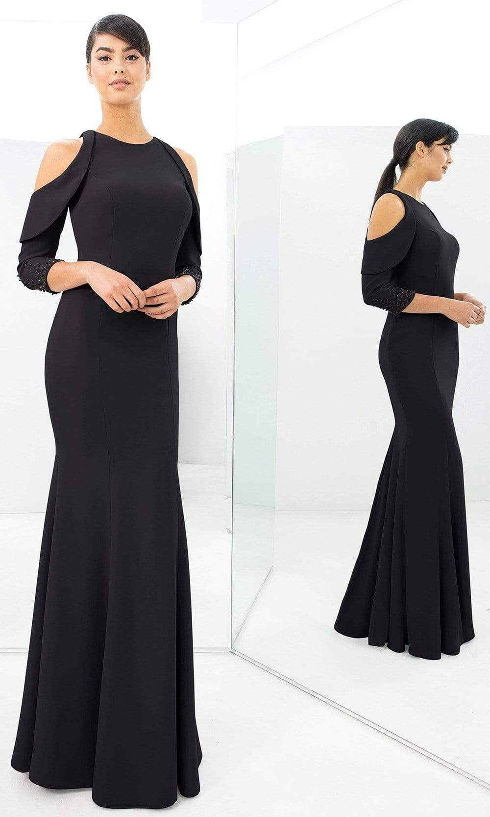Alexander By Daymor - 1351 Fitted Mermaid Gown With Cold Shoulders Mother of the Bride Dresses 00 / Black