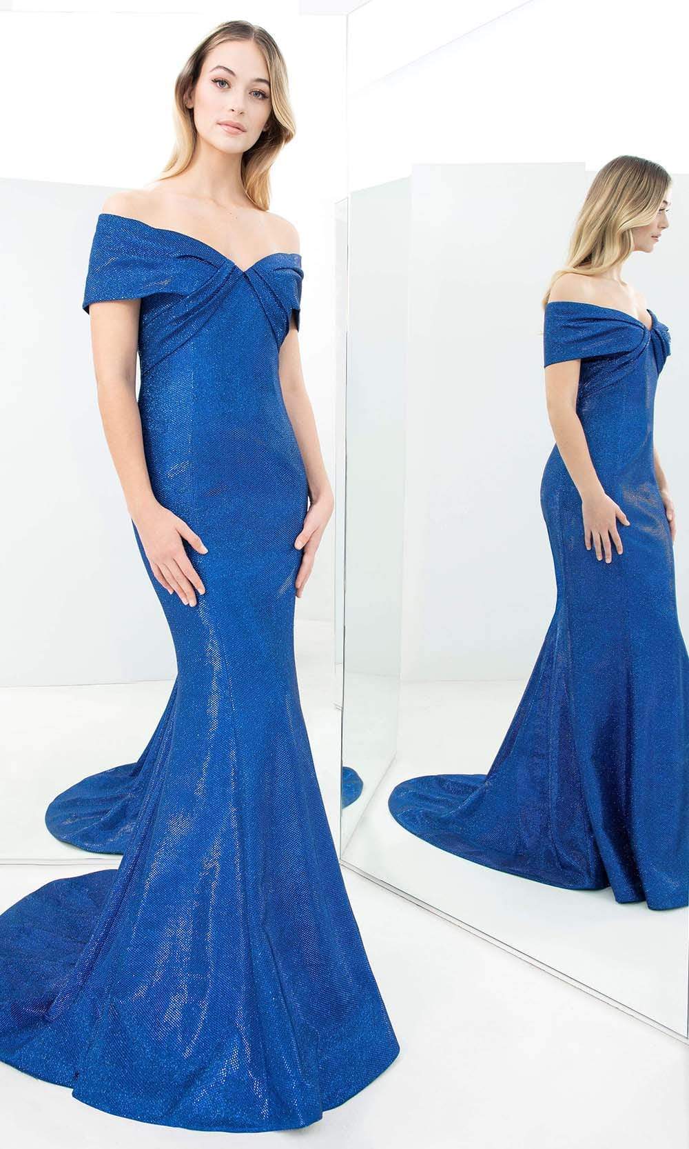Alexander By Daymor - 1367 Textured Fabric Shiny Trumpet Dress Evening Dresses 00 / Blue