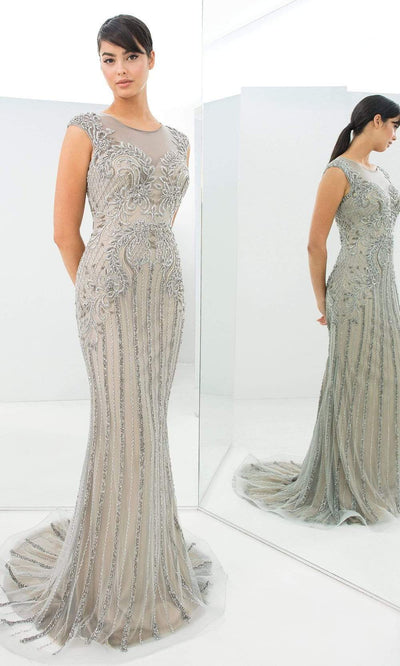 Alexander By Daymor - 1370 Illusion Bugle Beaded Long Dress Evening Dresses 00 / Smoke