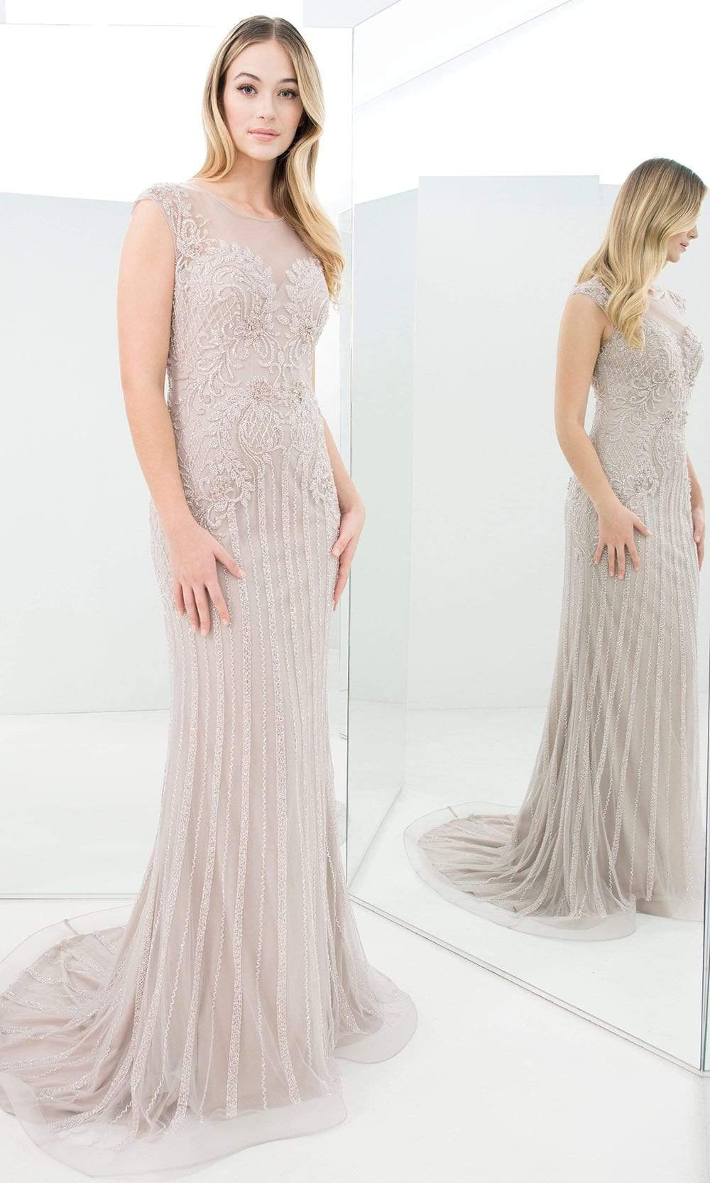 Alexander By Daymor - 1370 Illusion Bugle Beaded Long Dress Evening Dresses