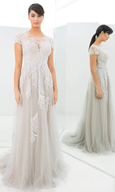 Alexander By Daymor - 1372 Beaded Illusion Bateau A-Line Dress Evening Dresses 00 / Silver Taupe