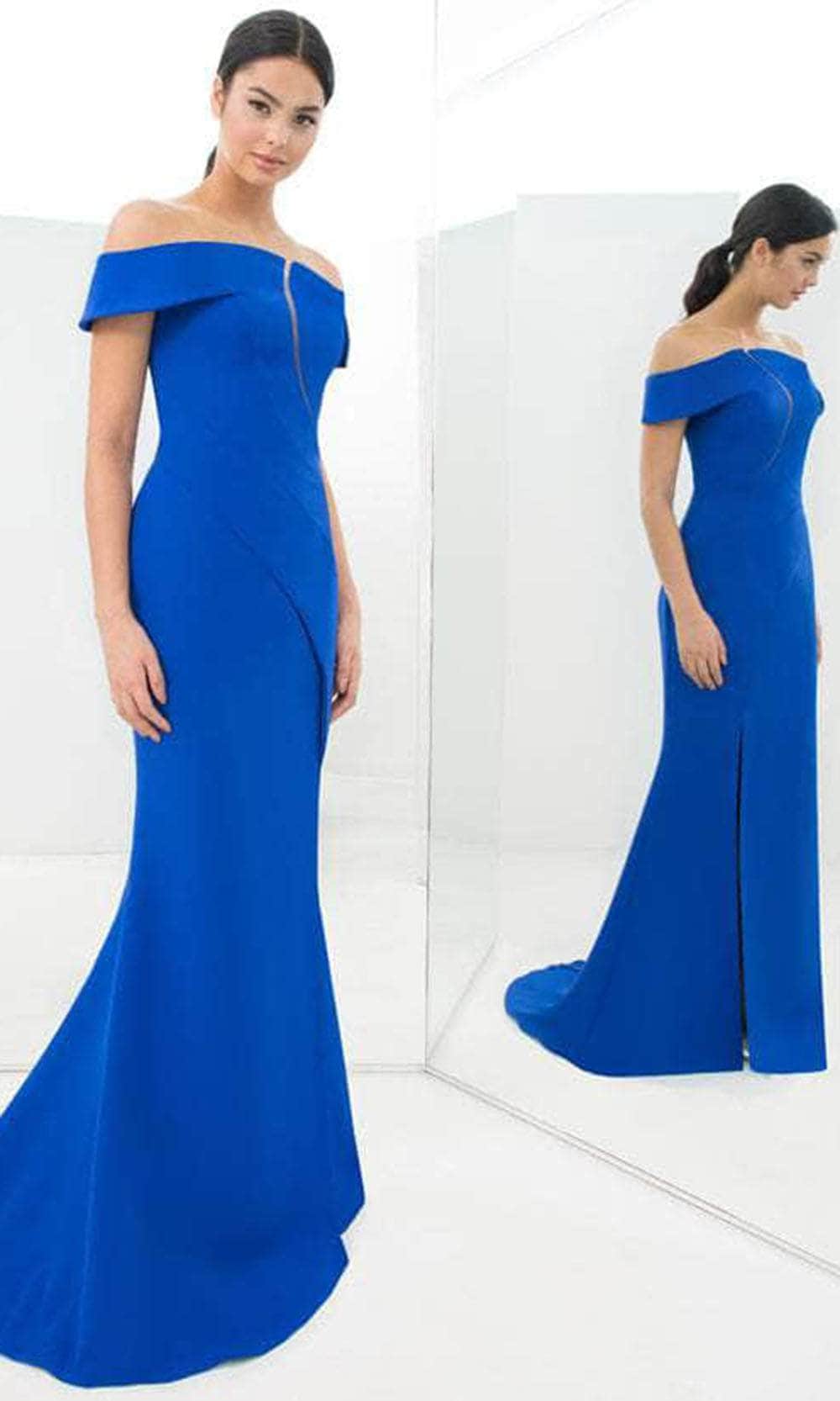 Alexander By Daymor 1373 - Off-Shoulder Cutout Formal Gown Special Occasion Dress 0 / Blue
