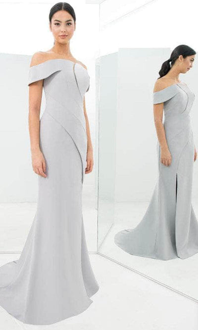 Alexander By Daymor 1373 - Off-Shoulder Cutout Formal Gown Special Occasion Dress 0 / Dove Grey