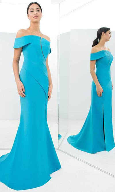 Alexander By Daymor 1373 - Off-Shoulder Cutout Formal Gown Special Occasion Dress 0 / Lagoon