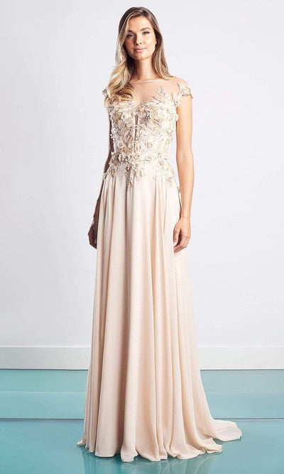 Alexander By Daymor - 1452 Floral Embroidered Chiffon Gown Evening Dresses 4 / Blush