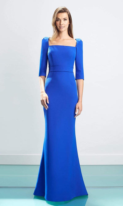 Alexander By Daymor - 1457 Quarter Sleeves Square Neck Sheath Dress Evening Dresses 4 / Blue