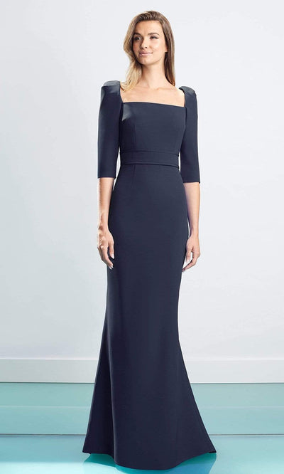 Alexander By Daymor - 1457 Quarter Sleeves Square Neck Sheath Dress Evening Dresses 4 / Navy