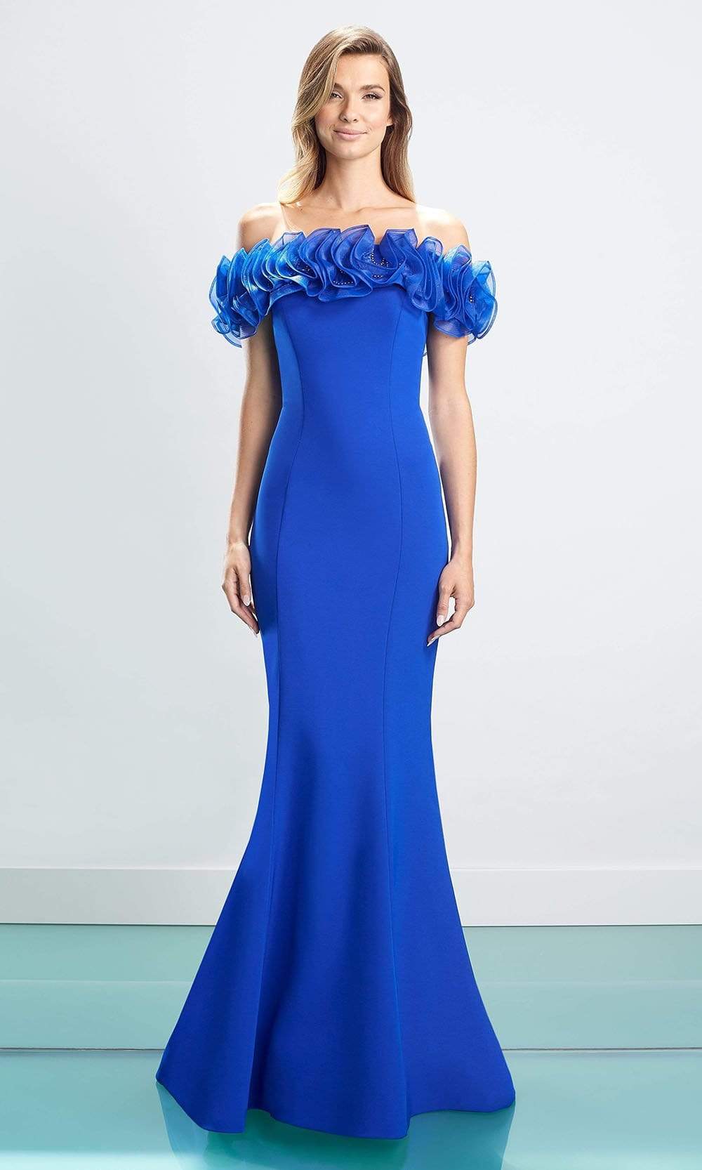 Alexander by Daymor - Ruffle Ornate Mermaid Evening Dress 1461 In Blue