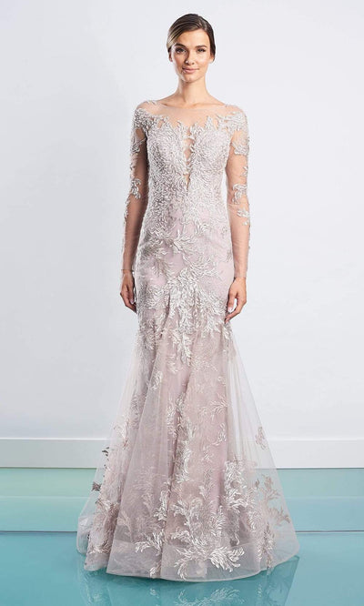 Alexander By Daymor - 1474 Illusion Embellished Tulle Gown Evening Dresses 4 / Biscotti