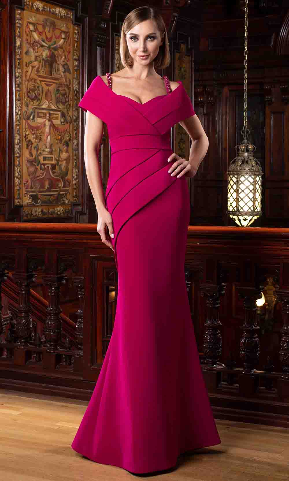 Alexander by Daymor 1576 - Beaded Straps Trumpet Evening Gown 6 / Suntan Alexander by Daymor 1576 - Beaded Straps Trumpet Evening Gown 6 / Suntan