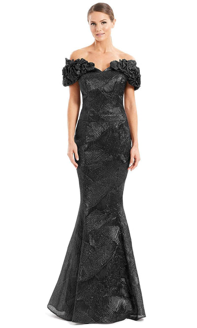 Alexander By Daymor 1650F22 - Ruffled Sleeve Metallic Evening Gown Special Occasion Dress 4 / Black