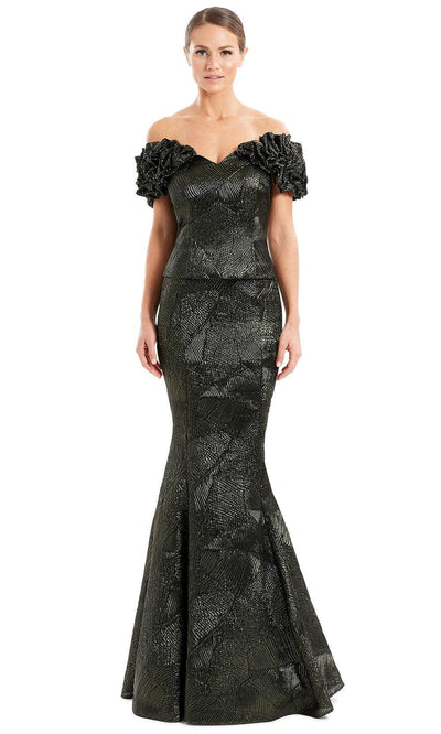 Alexander By Daymor 1650F22 - Ruffled Sleeve Metallic Evening Gown Special Occasion Dress 4 / Moss