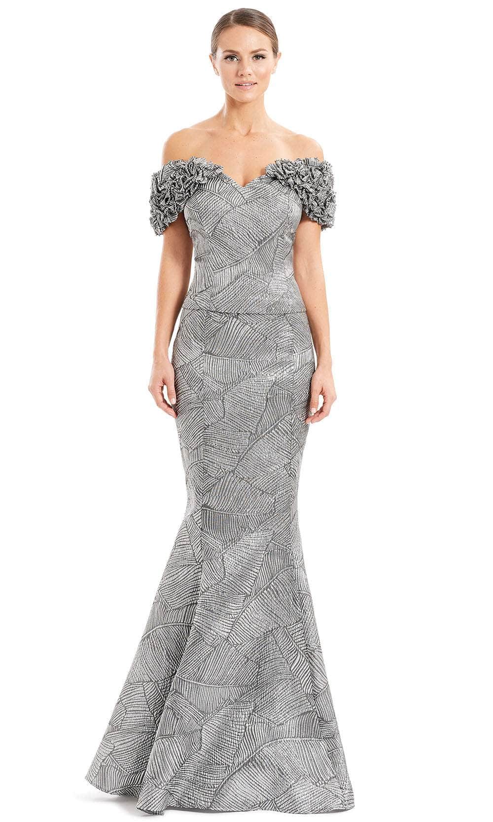 Alexander By Daymor 1650F22 - Ruffled Sleeve Metallic Evening Gown Special Occasion Dress 4 / Silver