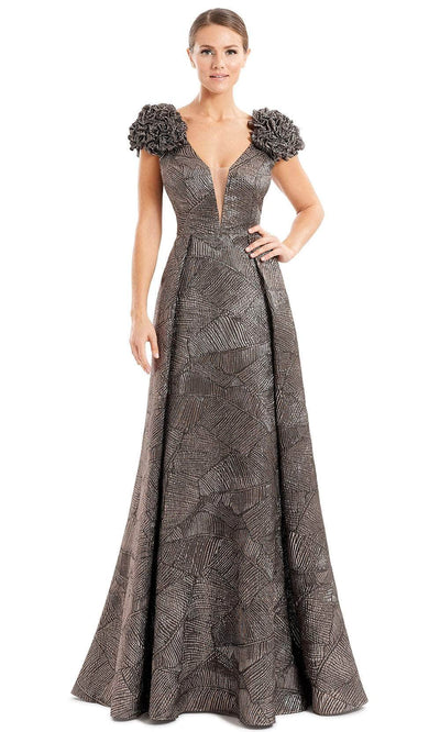 Alexander By Daymor 1651F22 - Ruffled Cap Sleeve Evening Gown In Brown